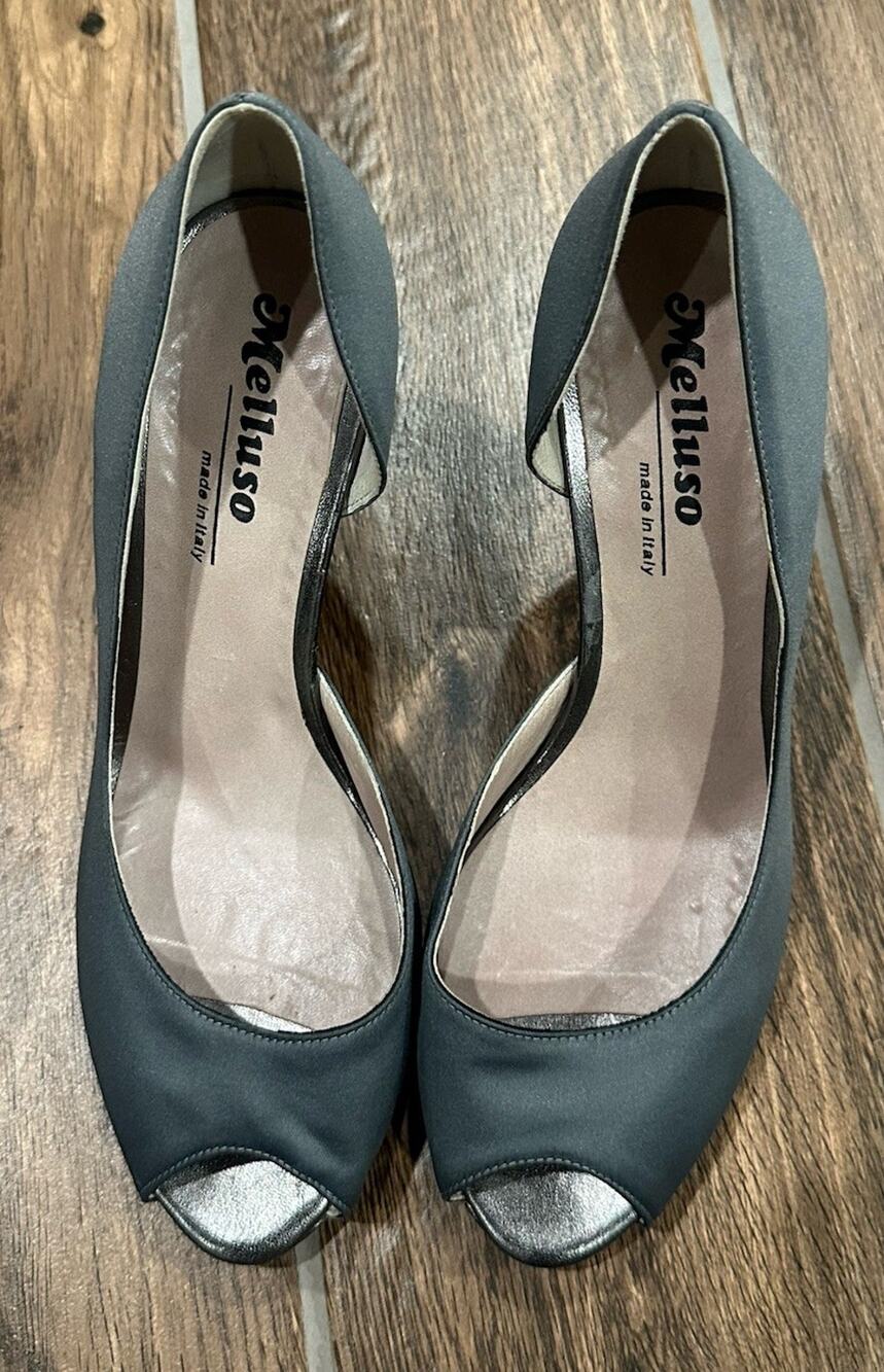 Melluso Gray Silver Metallic Synthetic Peep Toe Stiletto Pumps Slip On EU 37